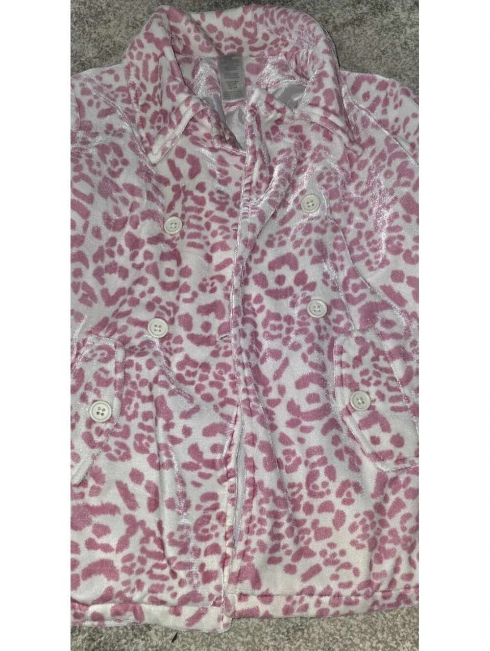 Youth Girls 7-8 Pink & White Leoard Jacket Satin Lined Double Button Super Soft